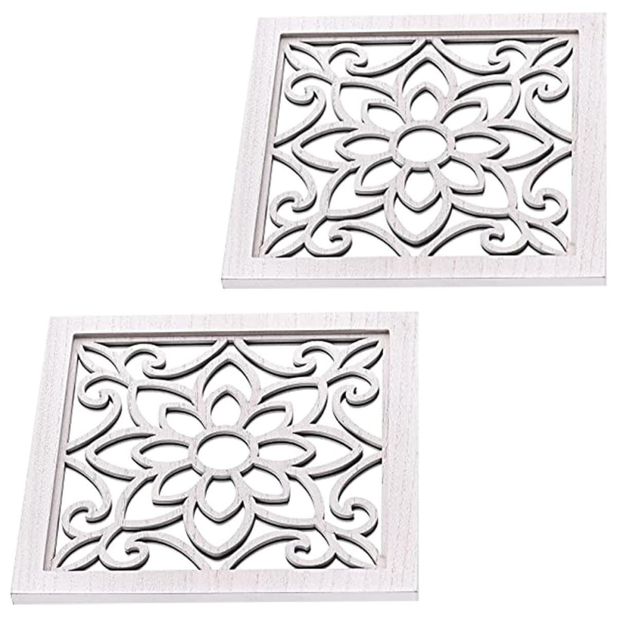 jojofuny 2 Pezzi Specchio da Parete Quadrato Bianco in Acrilico e Legno
