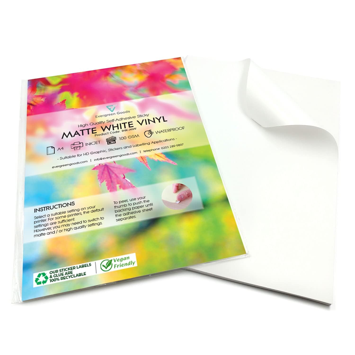 Evg White 5 Sheets Waterproof A4 Vinyl Matt Self Adhesive Sticker Quality Inkjet Printable