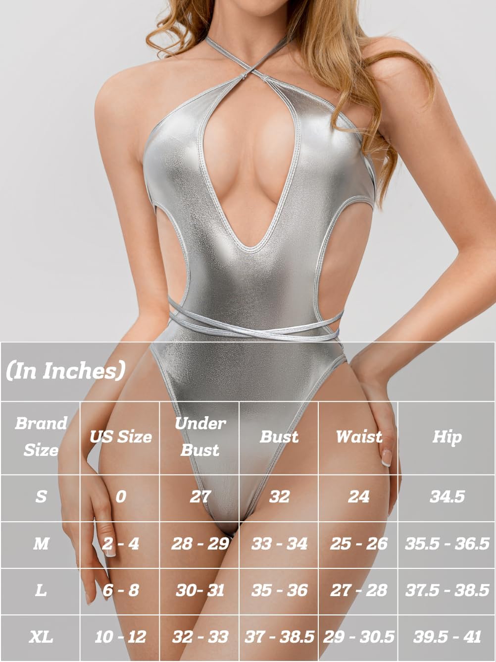 Sexy Metallic Bodysuit Tops, Snap Crotch, Pool Party Rave Outfits - Image 6