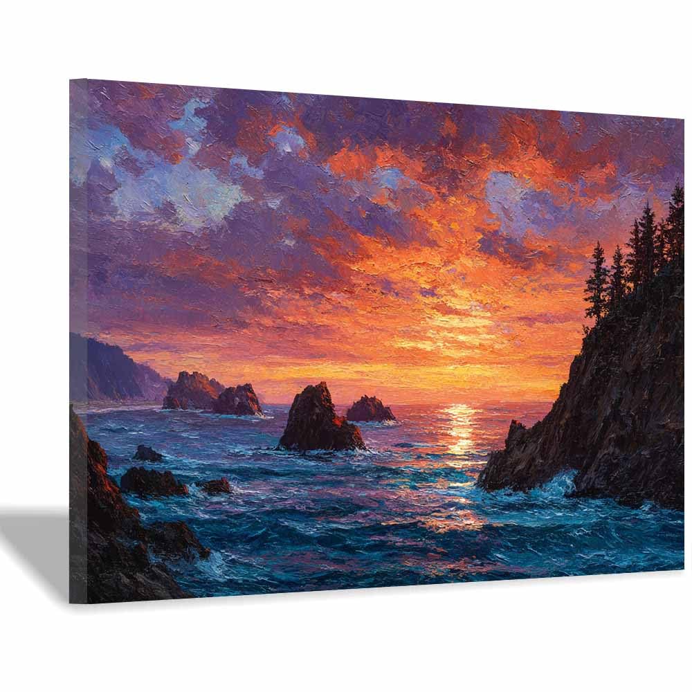 HOQIU Natural scenery wall art Coastsal Sunset Art decorative painting, wall art, for Living Room Bathroom Bedroom Kitchen Decoration.(Multicolor)-30x40cm Framed
