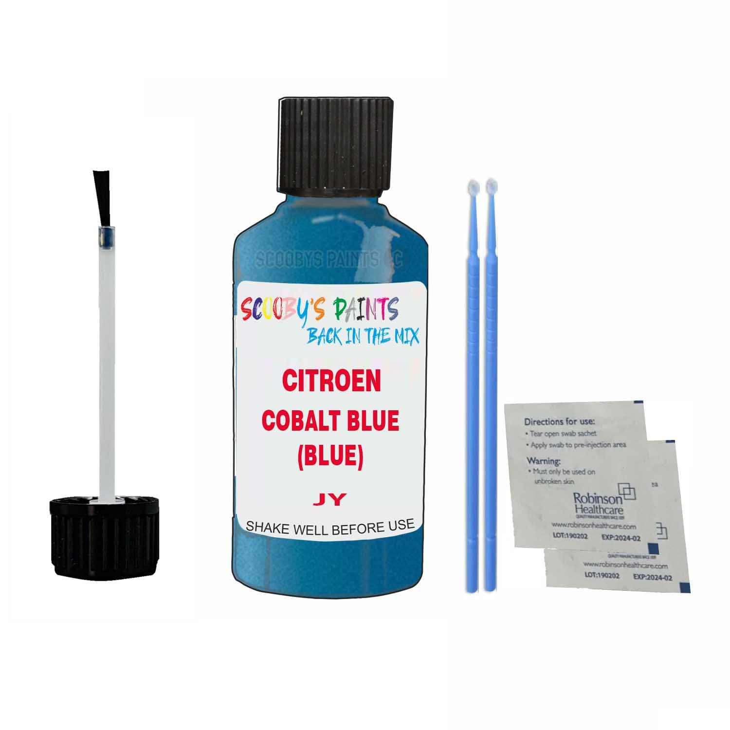 Scoobys Paints Back In The Mix Cobalt Blue (Blue) Touch Up Paint For Citroen C3 Jy 2016-2017 30Ml Bottle Brush Scratch Stone Chip Repair Pen