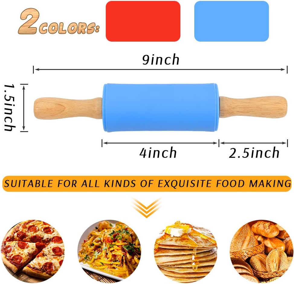 Koogel 9 Inch Mini Rolling Pin, 2 Pcs Kids Rolling Pin Small Rolling Pin Handle Rolling Pin for Home Kitchen Children Cake : Everything Else