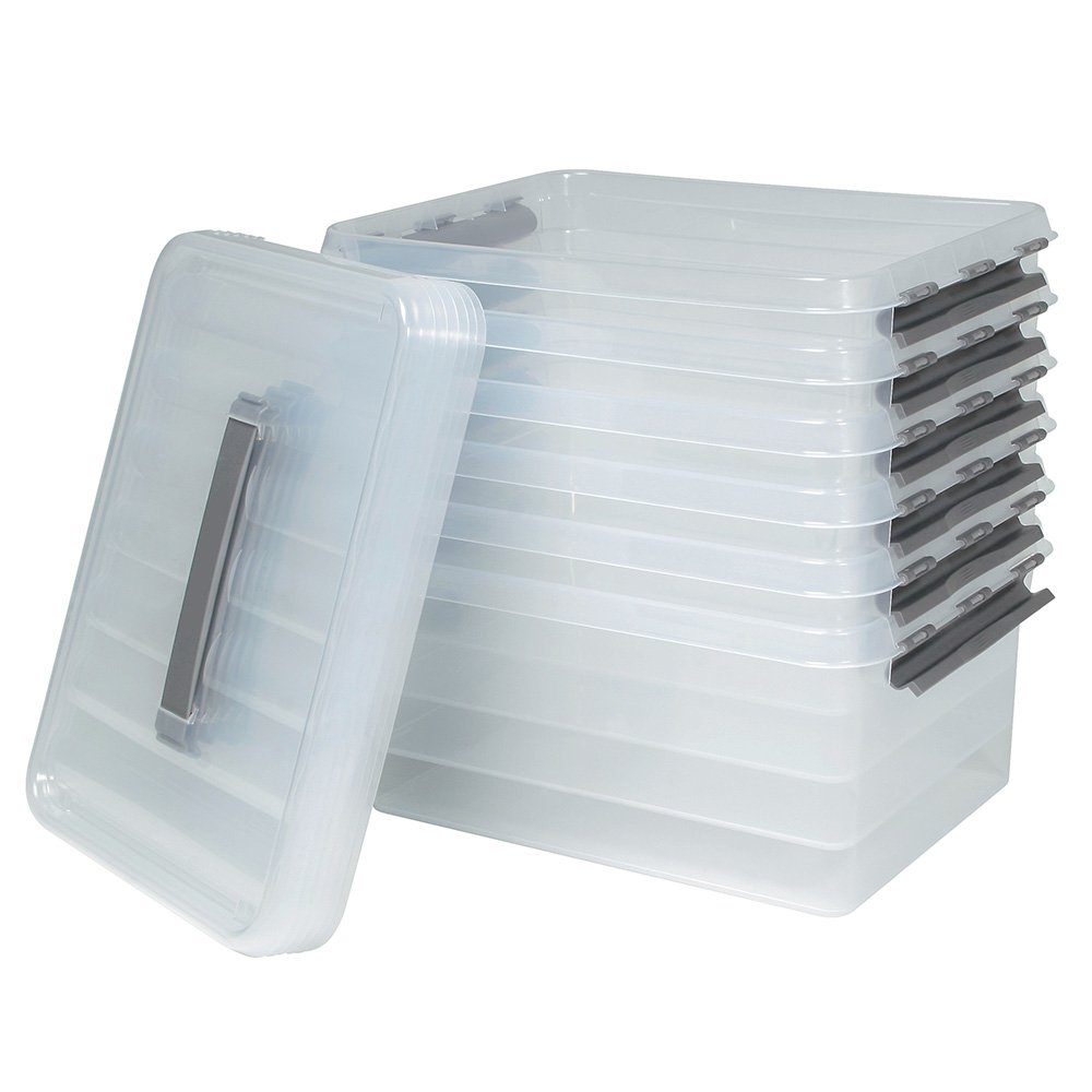 6 Cajas de Almacenaje con Tapa, Transparente, 400 x 300 x 180 mm, Caja de 15 Litros