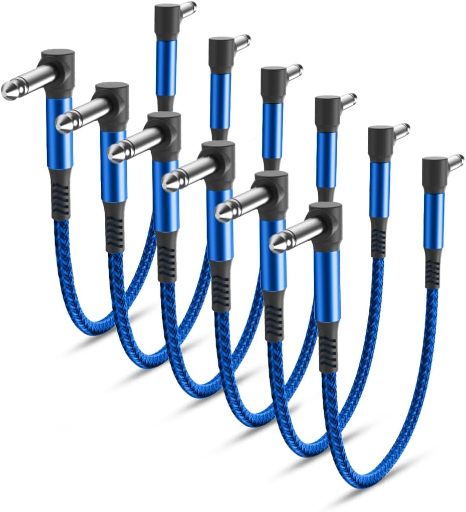 Elebase Guitar Patch Cables 6-Pack,6 Inch 6.35MM Effects Pedal Board Cord 1/4" Right-Angle Nylon Braided Audio Cable Connector Shielded TS Copper Male Line for Microphone Amp/Amplifier Mixer