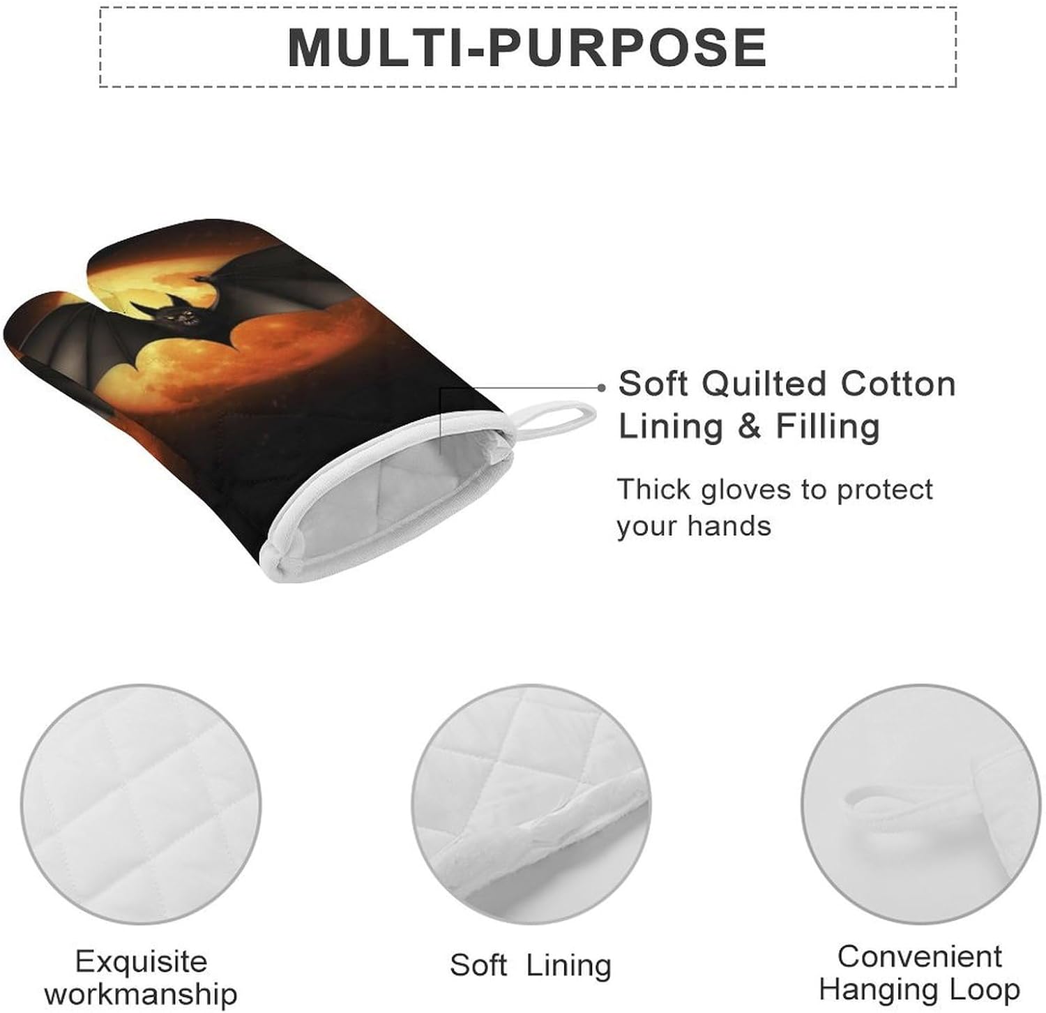 2 Pcs Oven Mitts Heat Resistant Kitchen Gloves Soft Safety Halloween Bat Oven Glove for Microwave, Barbecue