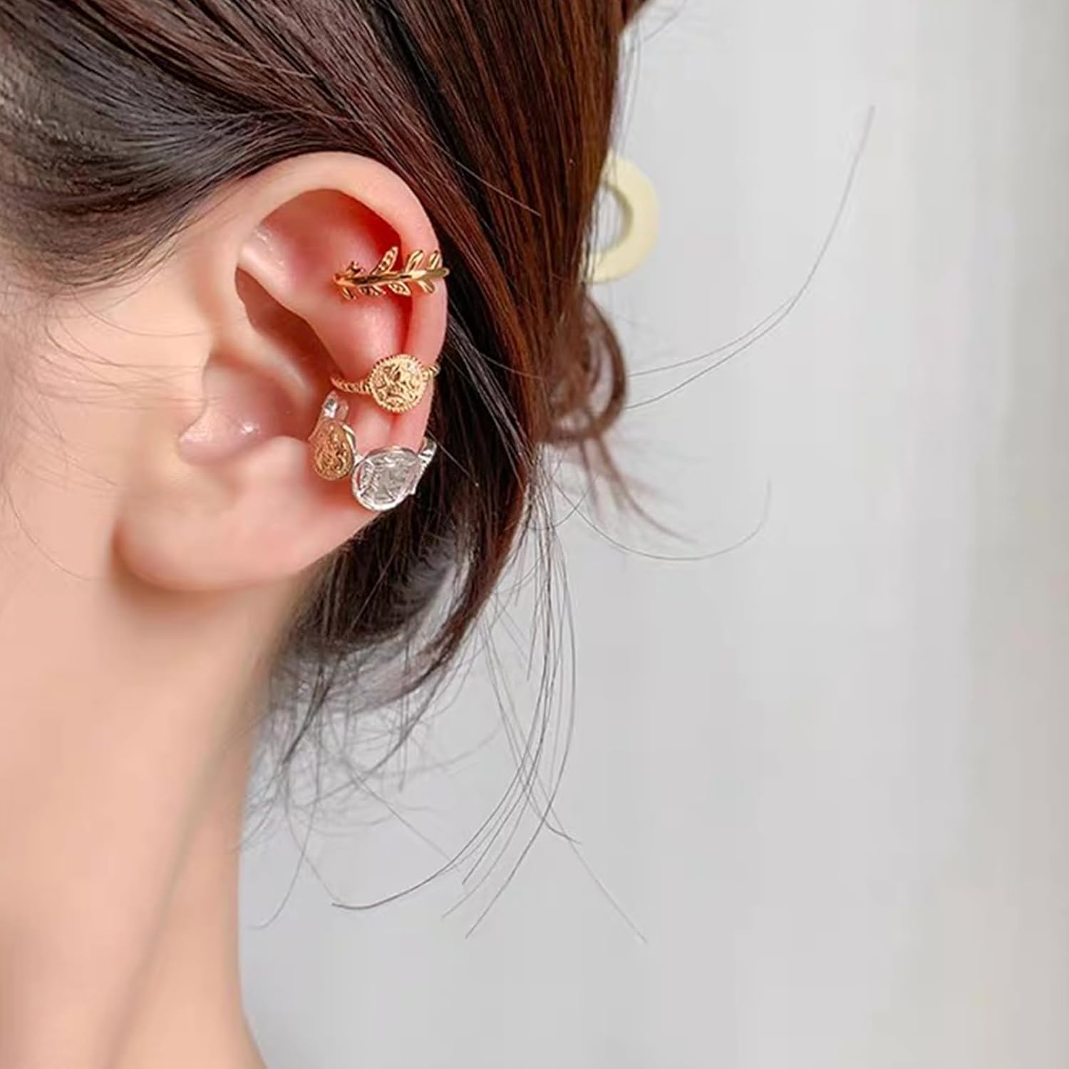 10K Gold Plated 925 Sterling Silver Craft Goddess Relief Carved Rope Design with Diamond Ear Cuff Earrings for Women | Non-Pierced Clip On Cartilage