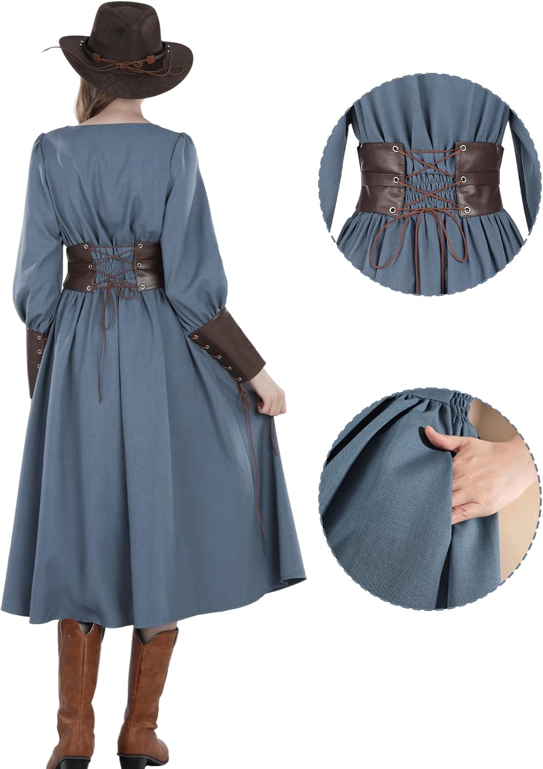 NSPSTT Medieval Dress for Women Long Sleeve Renaissance Dress Plus Size Victorian Costume - Image 3