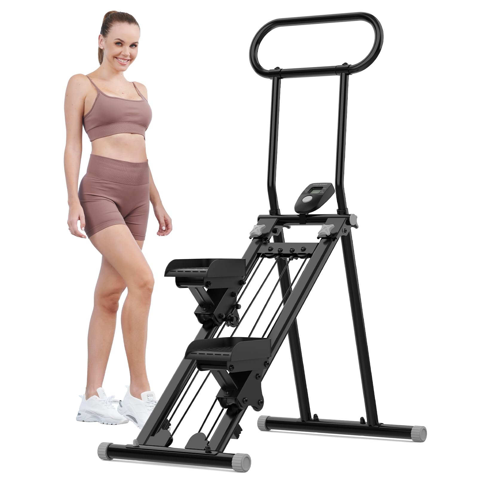 HXD-ERGO Vertikale Klettermaschine, Kreuztrainer mit LCD-Display, Steppers Faltbare Tragbares Pedal, Heimtraining, Fitnessstudio, Verstellbare Lenker (Schwarz-Grau)