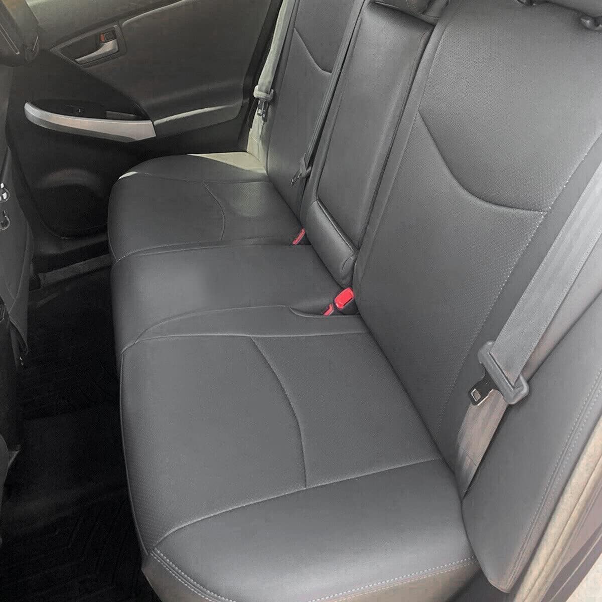 ECOTRIC Front & Rear Seat Covers Full Set Compatible with 2010-2015 Toyota Prius, Headrest B-Pillar Center Console Armrest Cover Replacement Gray Grey Synthetic Leather