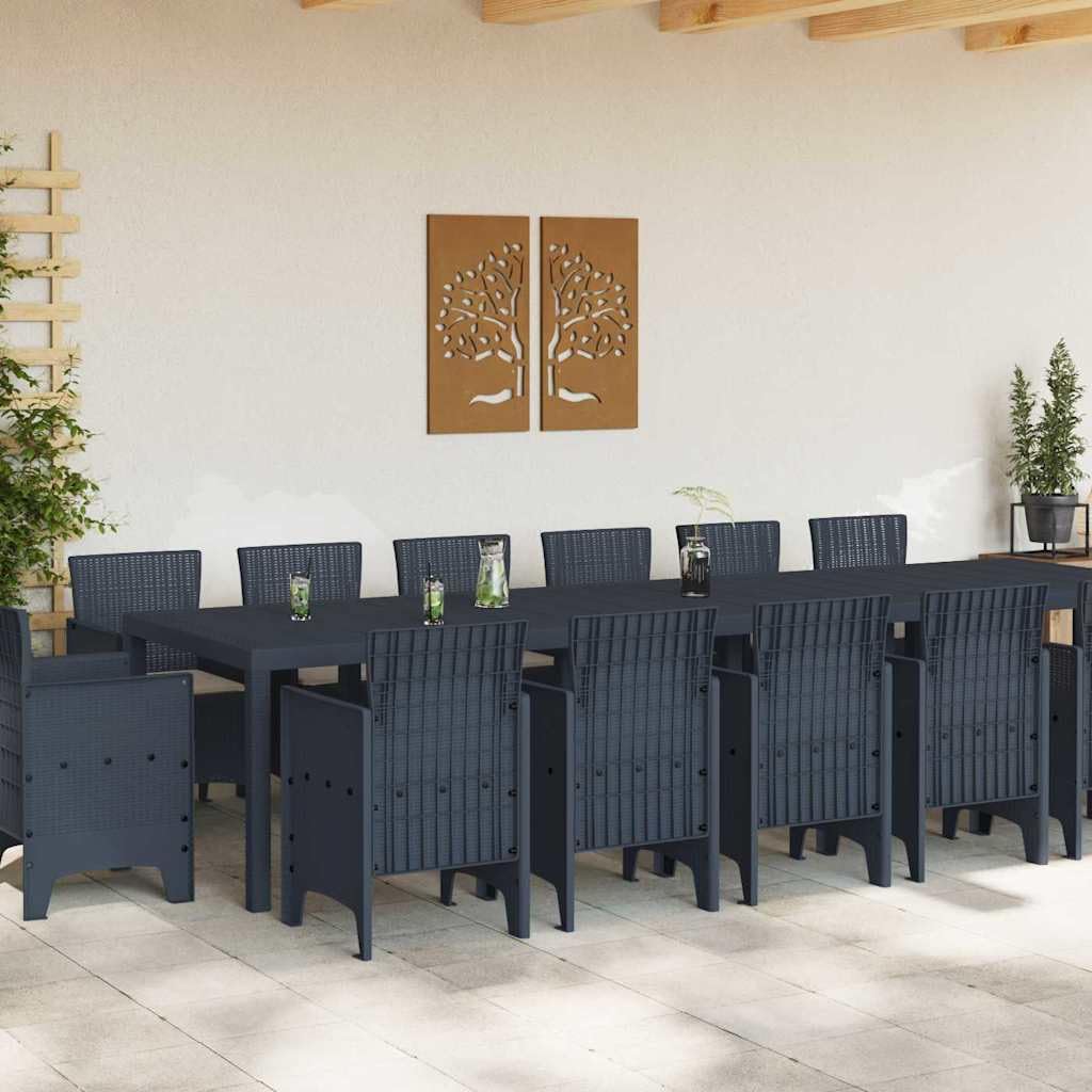 Zestaw mebli ogrodowych 15-częściowy, antracyt polirattan, nowoczesny zestaw mebli outdoorowych na taras, balkon, do jadalni, odporny na promieniowanie UV, łatwy w pielęgnacji
