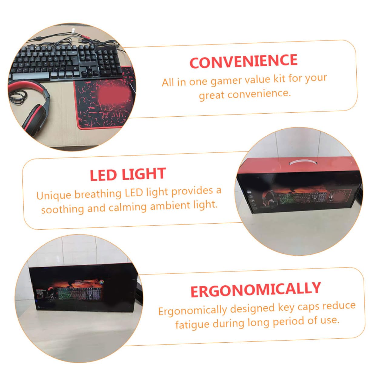 Gatuida Teclado Gaming con Ratón Ergonómico Auriculares y Alfombrilla Retroiluminados Combo USB con Teclas Iluminadas para Oficina