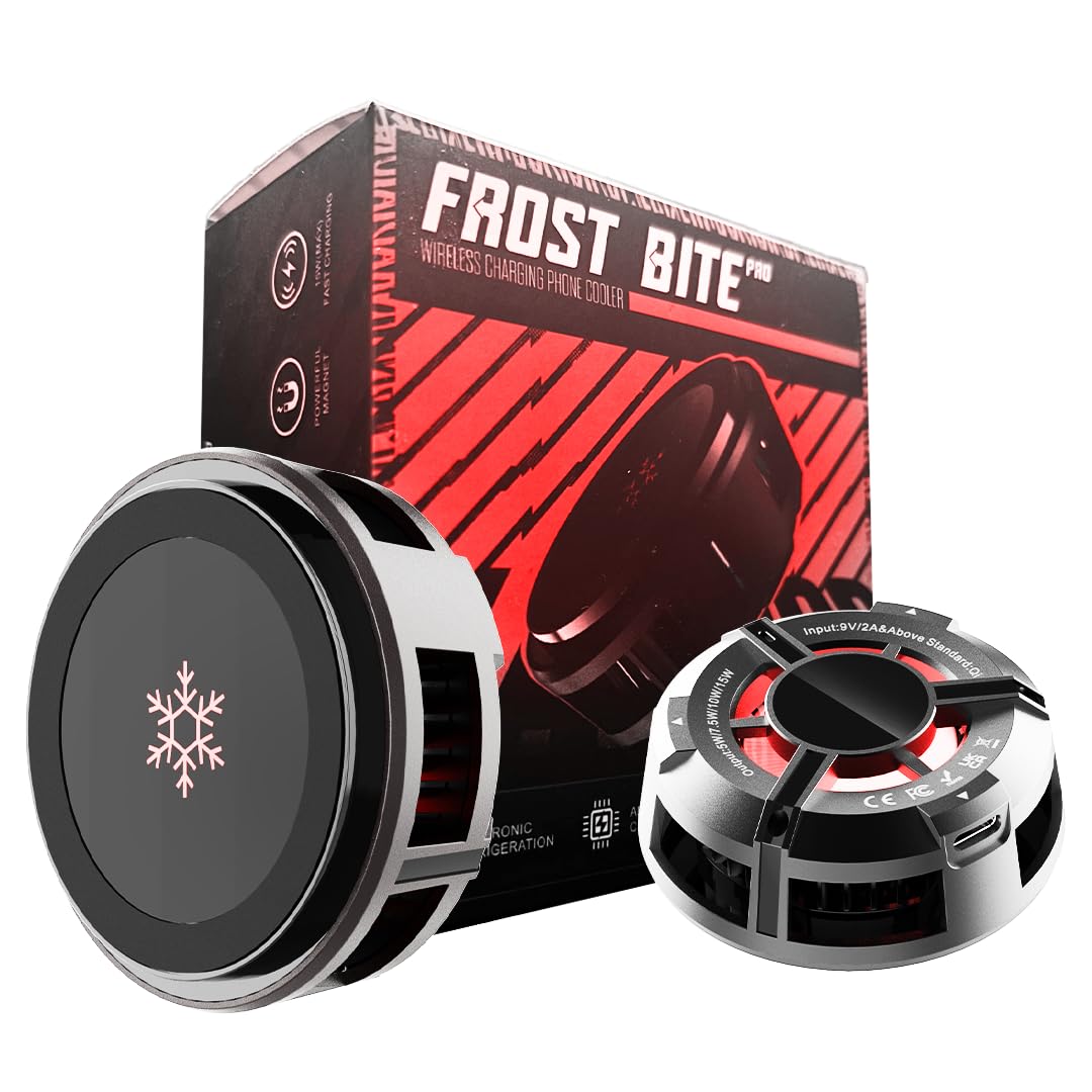 Frost Bite Pro Phone Cooler | Wireless Charging for iPhone & Android | Wired Fan Operation for Cooling | RGB Lighting | Quiet Fan | Lightweight Design | Type-C Charging