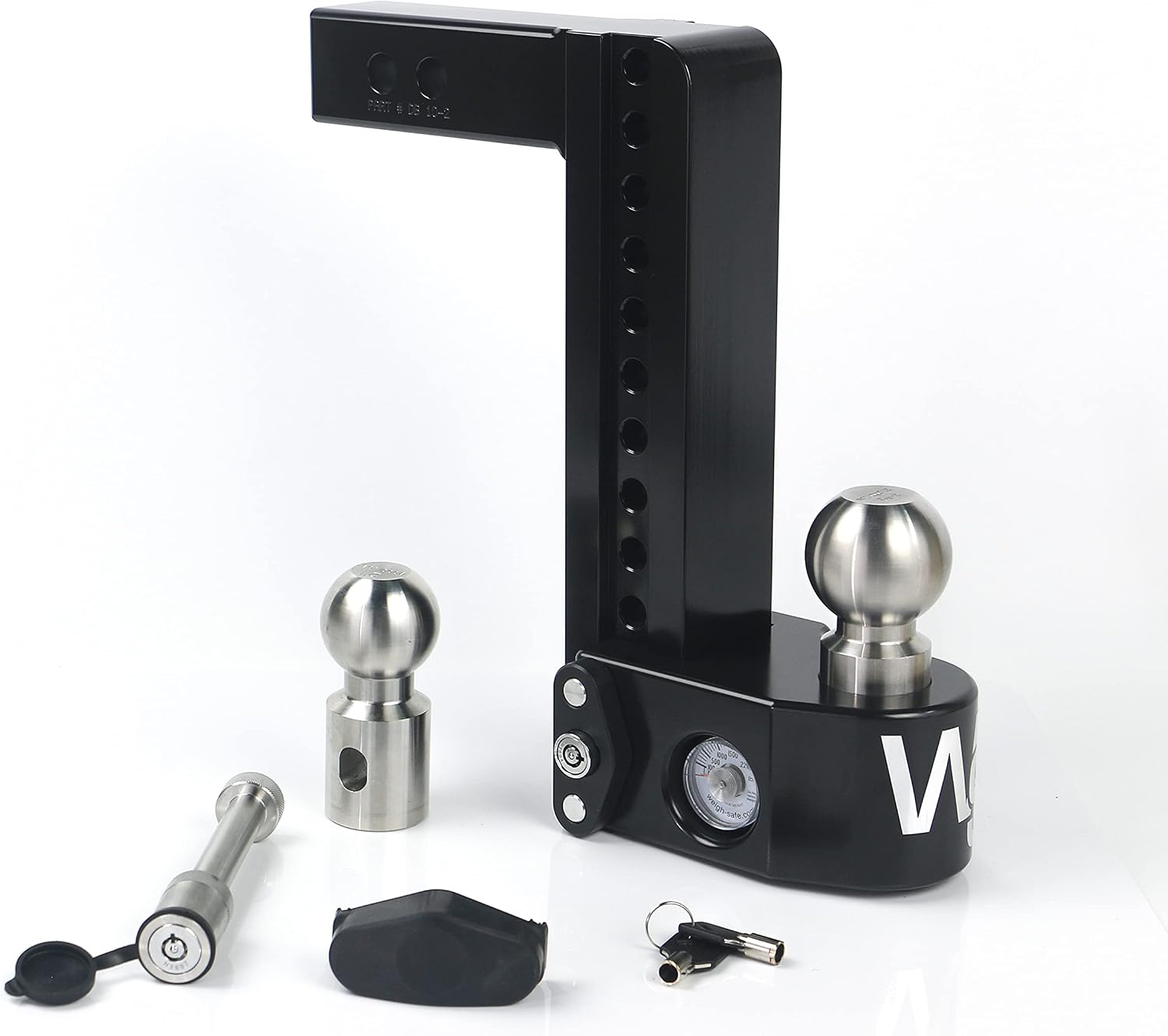 Weigh Safe WS102KACERBLA, 10" Drop Hitch, 2" Receiver - Adjustable Aluminum Trailer Hitch Ball Mount w/Built-in Scale, 2 Stainless Steel Balls (2"&2-5/16") Keyed Alike Lock Hitch Pin Black CERAKOTE