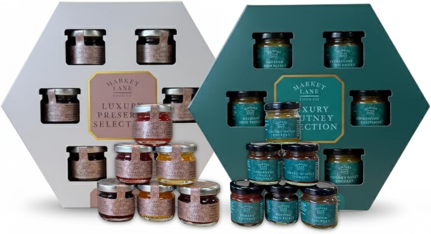 Chutneys Gift Set & Mini Jam Collection – 12 Luxury Jars of Gourmet Jams & Chutneys – Perfect Christmas Food Gifts for Men, Women & Couples – Premium Hamper Gift for Cheese Boards & Festive Hampers