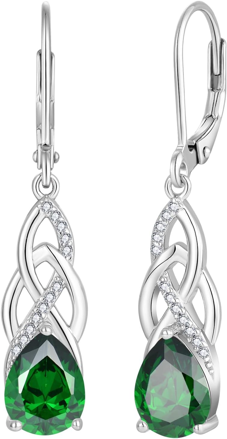 JO WISDOM Women Celtic Knot Infinity Dangle Earrings for Women Sterling Silver 7 * 9mm Birthstone Irish Twisting Drop Earrings Jewelry for Women