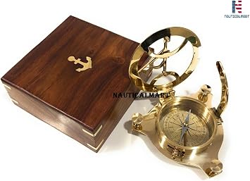 Brass Sundial Compass Marine Boat Gift Pocket Sun Dial in Box Nautical Marine Gift Sun Clock Pirate Ship Replica Watch