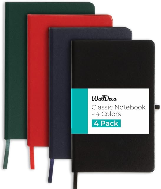 WallDeca Carnets de notes en ligne 4 Couverture rigide, 240 Pages, règlement de l'Ordre 21 x 13 cm, Ivoire 80 GSM Cahiers pour le travail, l'école, les affaires, le collège, les notes, la revue (4-Pack)