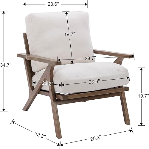 Miniatura 9 de Silla de mediados de siglo, sillón tapizado de piel sintética con marco de madera y cojines de lona, silla de ocio para sala de estar, dormitorio,