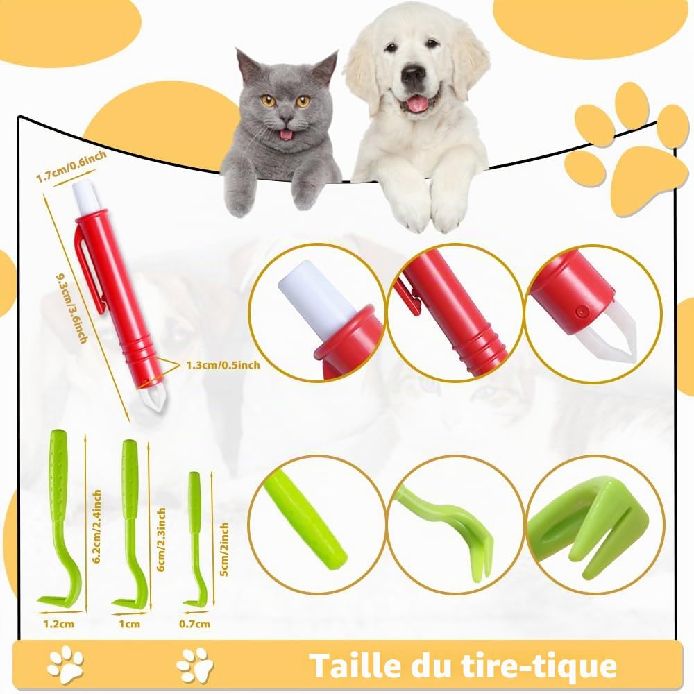 5 Pièces Anti-tiques - 3 Crochets à Tiques et 2 Pinces à Tiques Ensemble, Dissolvant sans Douleur pour Chiens, Chats et Humains Animaux de Compagnie (Rouge, Vert)