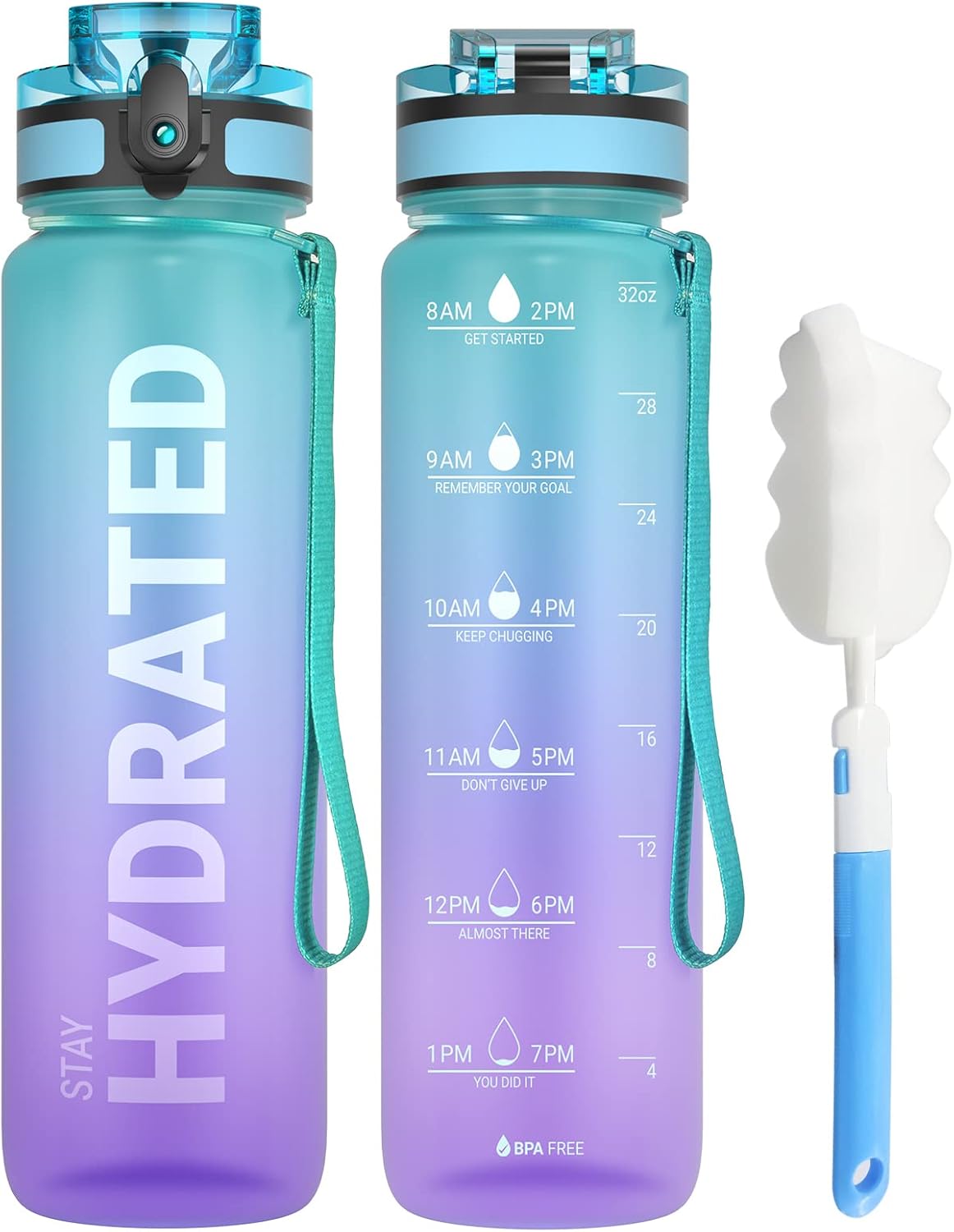 32 Oz Motivational Water Bottle With Time Marker & Straw - BPA - View #8