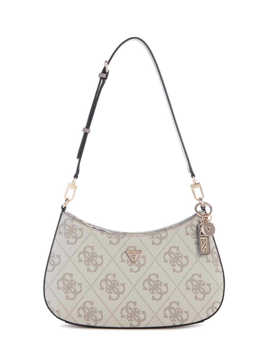 GUESS borsa a tracolla Noelle II Top Zipper Shoulder Bag Dark Taupe Logo avorio