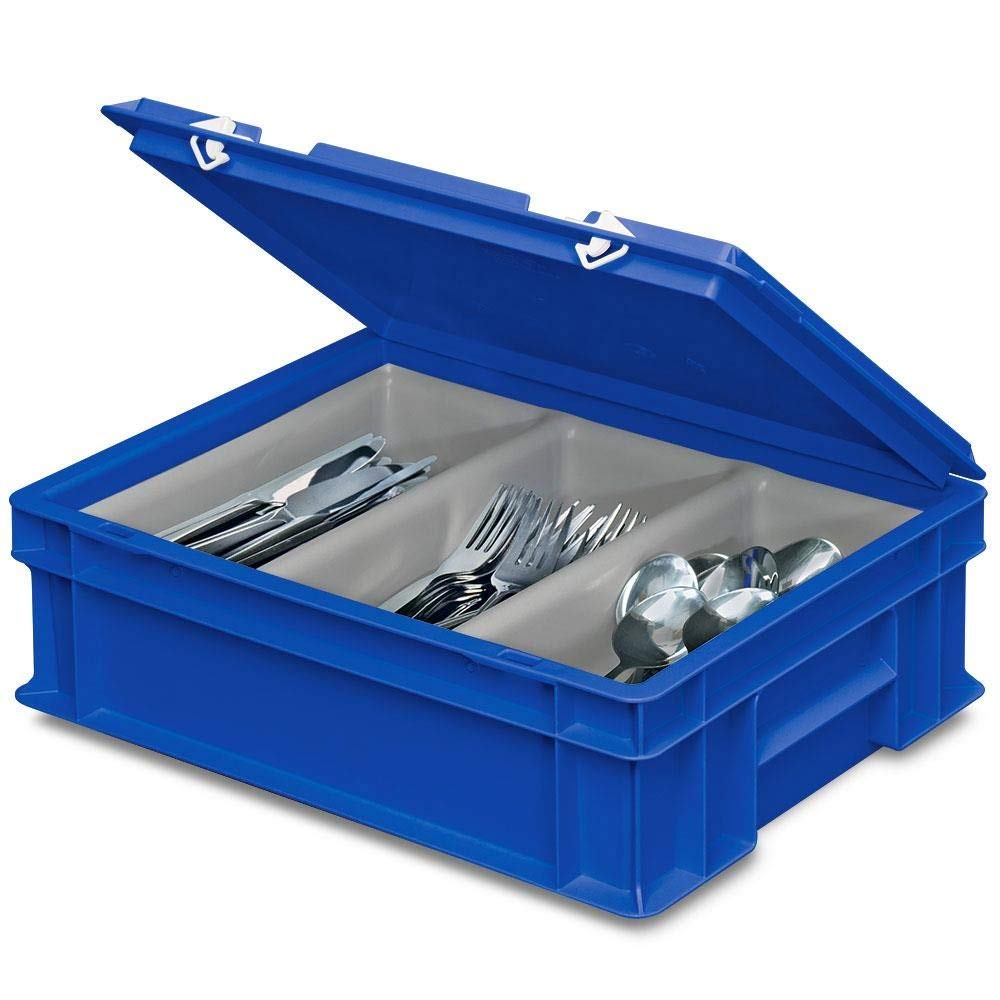 BRB 3x Besteckkasten mit 3-Mulden Besteckeinsatz, LxBxH 400x300x130 mm, blau
