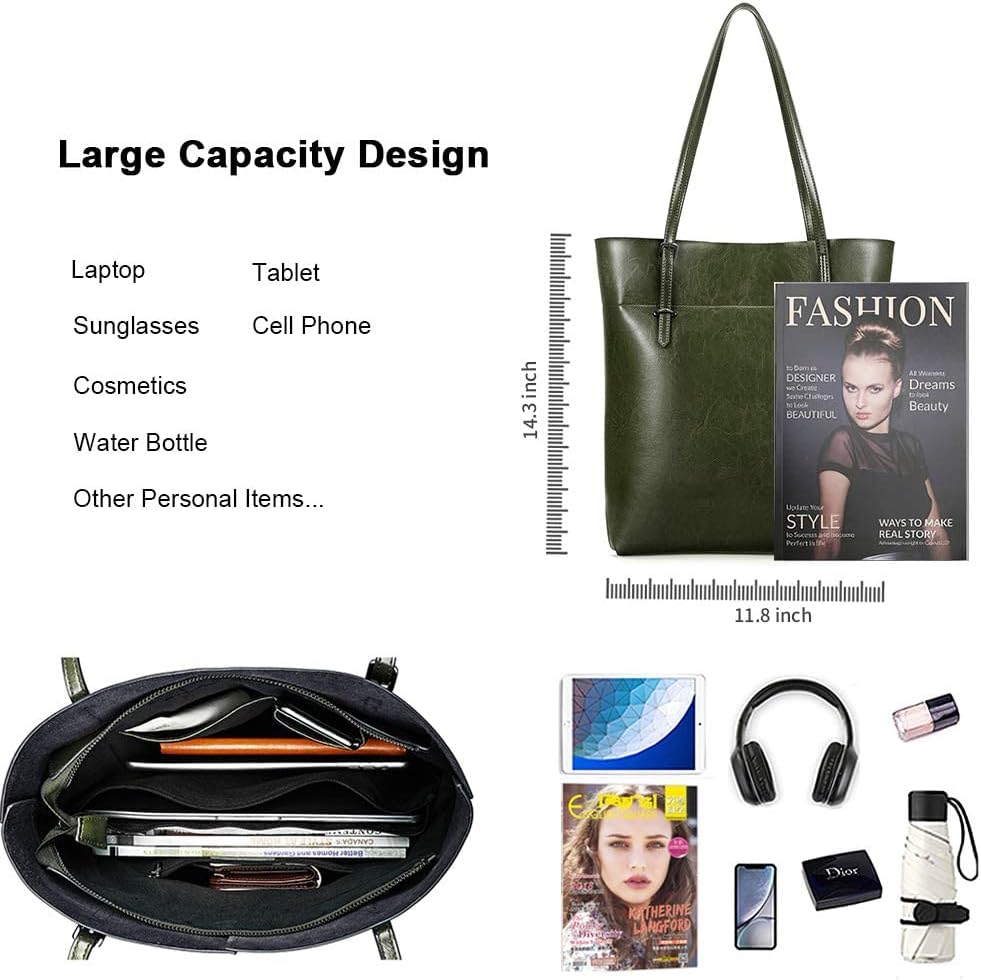 Kattee Vintage Genuine Leather Tote Shoulder Handbag for Woman with Adjustable Handles - Image 6