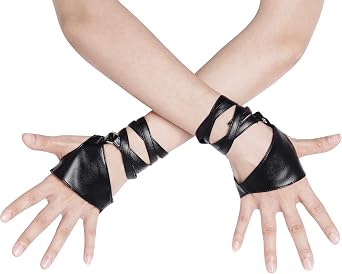 Jmkcoz Women Punk Half Palm Fingerless Gloves - PU Leather Night Bar Band Punk Performance Costume Dance Gloves