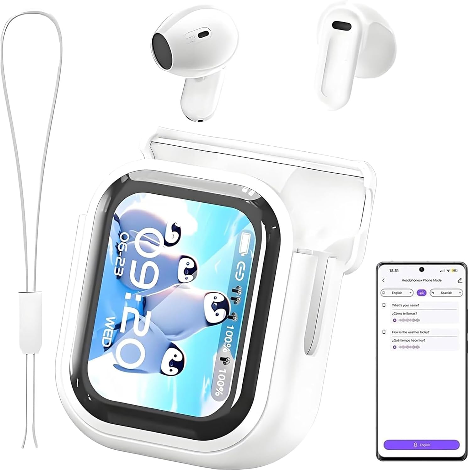 NE20 Translation Earbuds, 2026 New 6.0 Pro Translation Earbuds Real Time, LCD Touch Screen, 48DB Intelligent Noise Reduction, HD Stereo Sound, IPX6 Water-Resistant (Black)