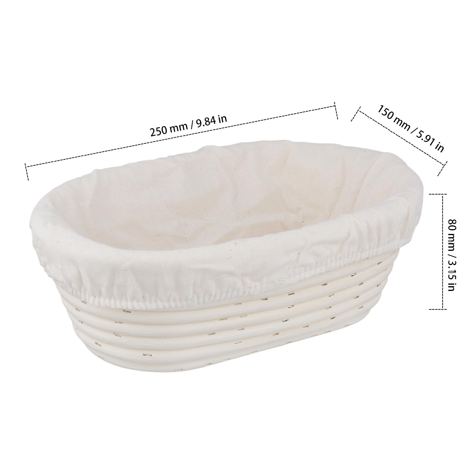 Lot de 2 paniers de fermentation ovales de 25 x 15 x 8 cm avec insert en lin - Corbeille à pain ovale en rotin naturel pour pain fait maison