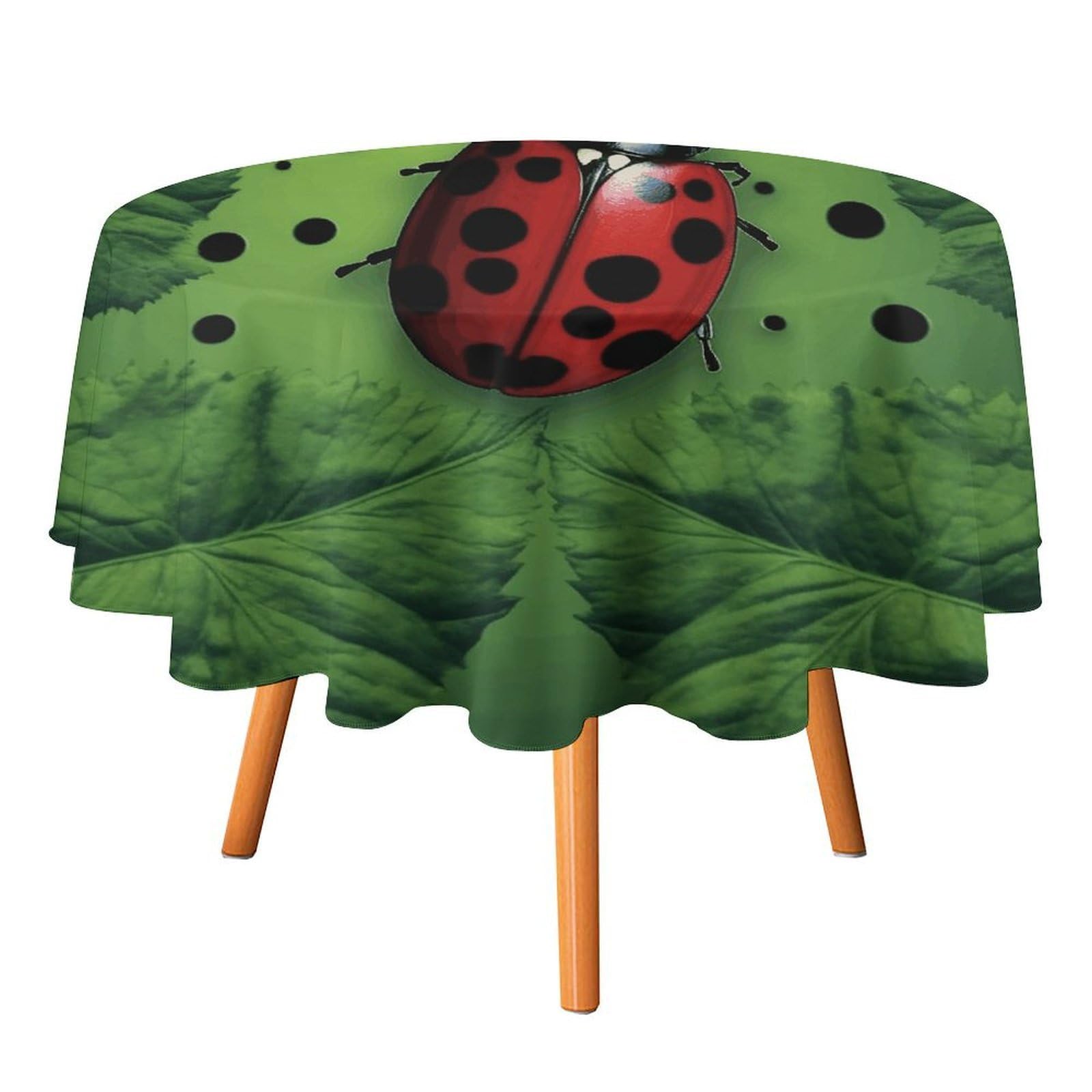 Fekiloot Style Green Leaf Ladybug Round Tablecloth - Heavy Duty And Washable,Polyester Decorative Fabric Table Cover,Tablecloths For Kitchen Dining, Wedding, Birthday Party50x50in
