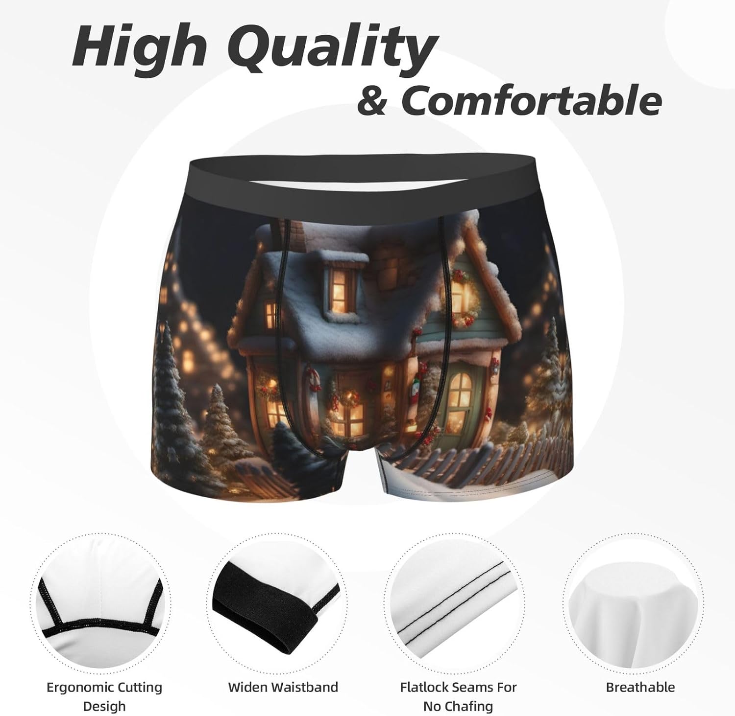 Christmas Village House 4 print Men's boxers, men's stretch leggings shorts Soft breathable boxer underwear