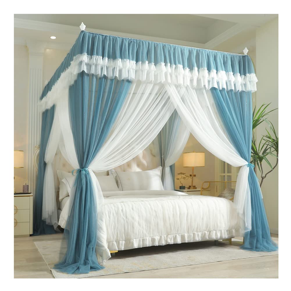GJMSSMY 4 Corner Post Bed Canopy, Easy To Install Double Bunk Bed Curtain Mosquito Net, Boy Adult Bedroom Decoration (Color : Blue, Size : 180X220cm/71X87in)