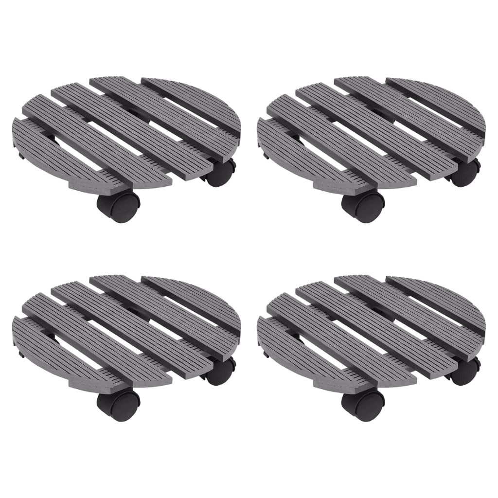 Pflanzenroller 4 Stk. Grau Ø30x7,5 cm WPC, Pflanzenschieber mit 360 Grad drehbaren Rollen und Bremsen, bis 100 kg belastbar, für Topfpflanzen im Innen- und Außenbereich