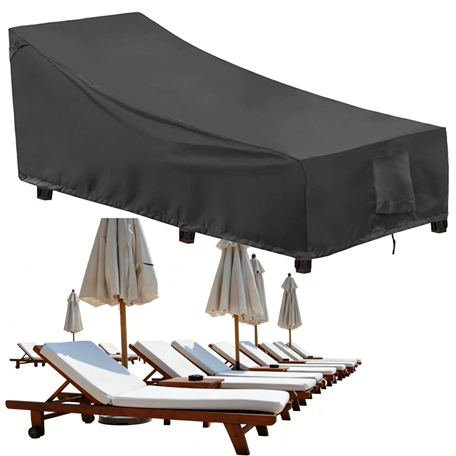 XUHCLY Tear-Resistant Oxford Protective Garden Sunbed Cover,Garden Lounger Cover,Rattan Outdoor Sun Lounger Cover Waterproof Windproof UV Protection Covers(Size:420D-210x75x80x40cm,Color:Black)