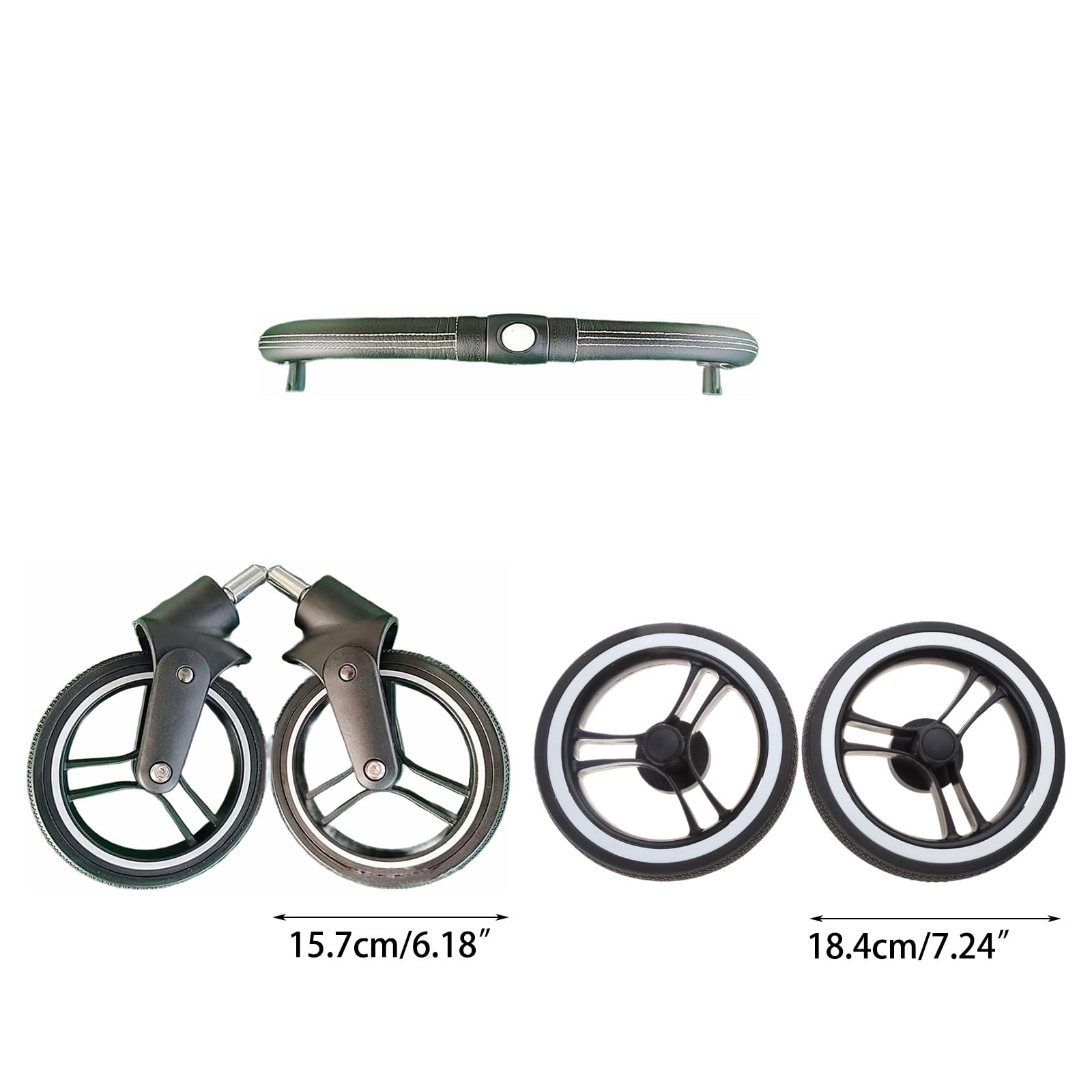 Ensemble de roues de landau en caoutchouc et métal pour poussette de bébé, accoudoir avant de rechange pour plus cher