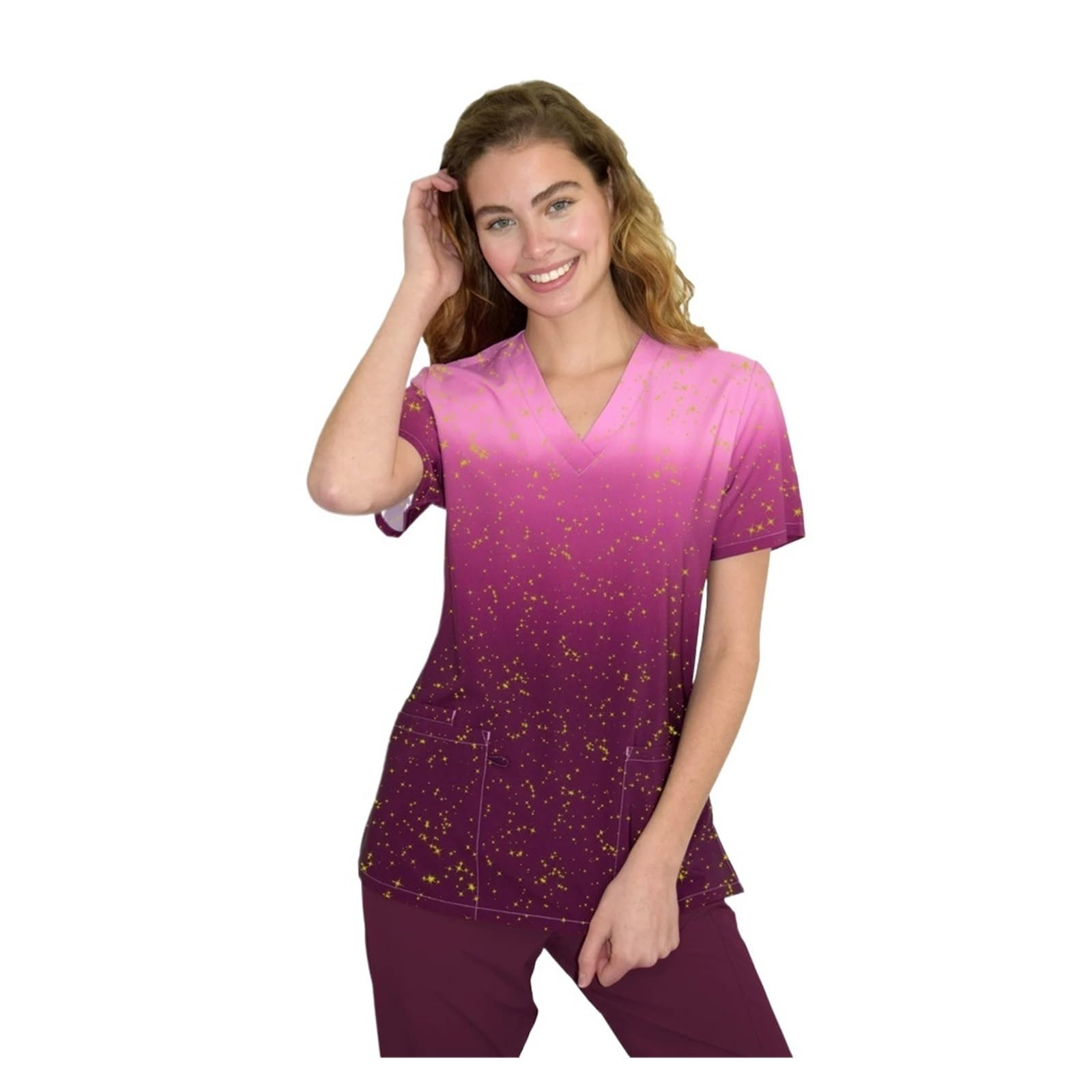 Uniforme Sanitario Hombre Uniforme de Enfermera con Lentejuelas de Color sólido, Estampado, Cuello en V, Bolsillos, Uniformes, Blusas de enfermería, Ropa de Trabajo(BHSF15488,5XL)