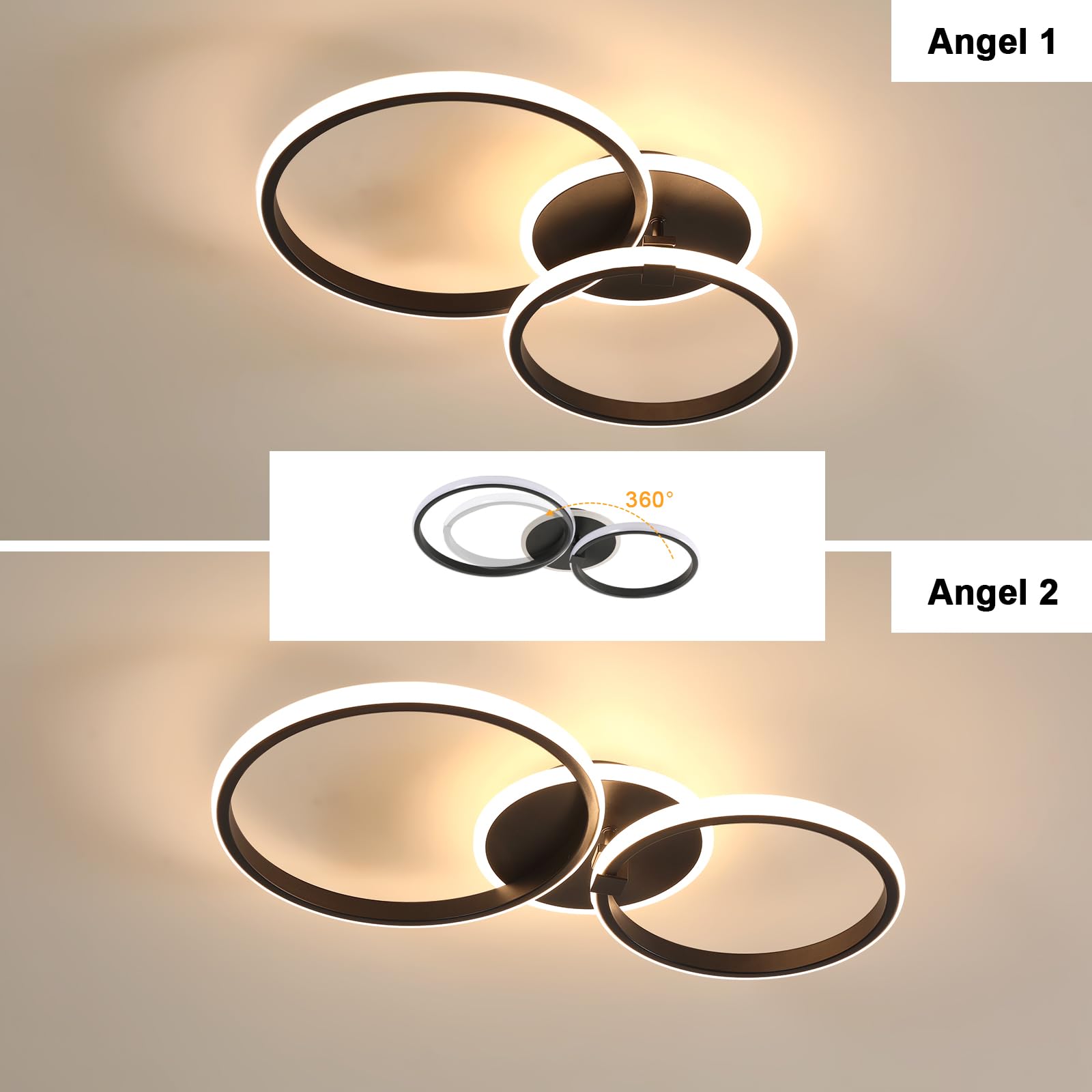 DELIPOP Plafonnier LED, 42W 4725LM Rond Lampe de plafond Noir 6500K | Moderne Luminaire Plafonnier pour Salon, Chambre, Salle à Manger, Cuisine