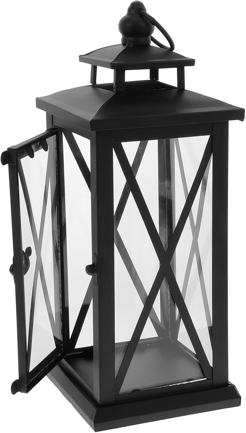 Beavorty Iron Candlestick Retro Hurricane Candle Holder Compact Black Iron Storm Lantern for Outdoor Wedding Home Decoration