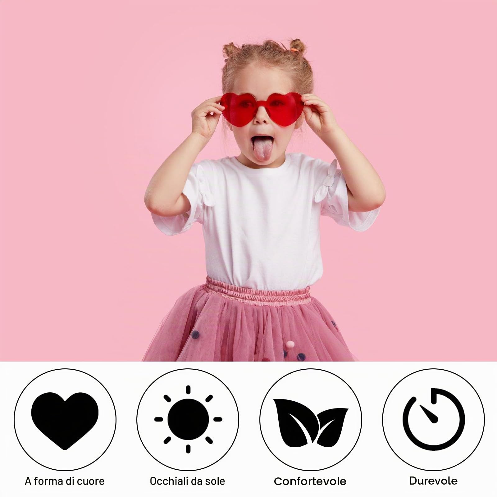 GOMETY 24 occhiali da sole senza bordi, a forma di cuore, per carnevale, feste in spiaggia, Natale, 12 colori