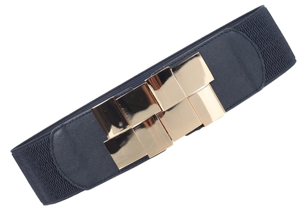 X&F Women's Fashion Solid Stretch Wide Belt Girls Dress Decorative Waistband Navy