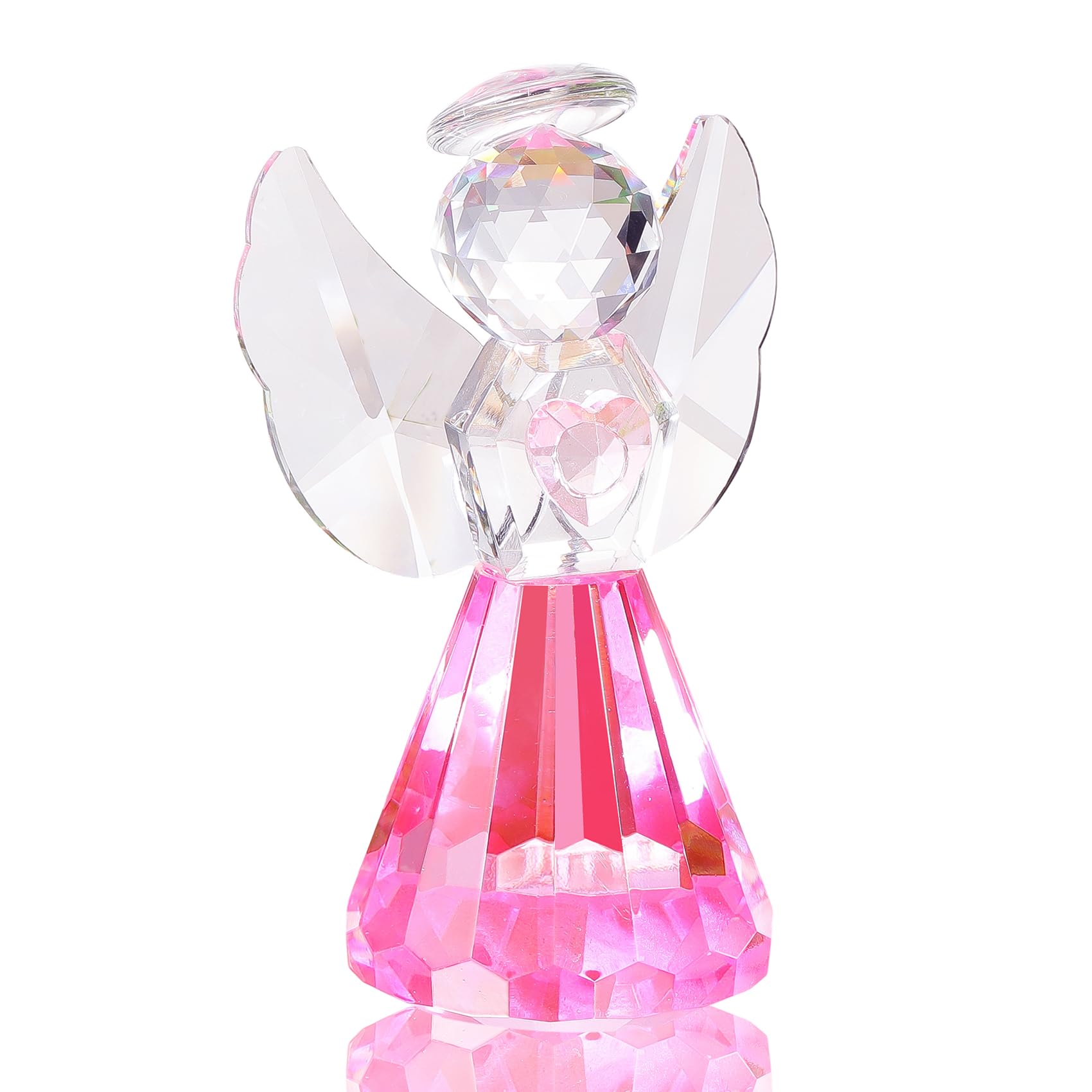 Movdyka Crystal Pink Guardian Angel Figurine Gift for Women Men Ornaments