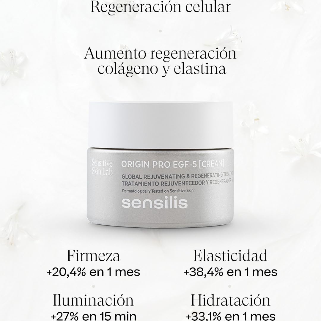 Sensilis - Origin PRO EGF5, Crema Rejuvenecedora, 50 ml | 5 Factores de Crecimiento, Regenera, Reafirma, Repara, Piel Normal a Seca, Textura Crema, Antiedad, Facial