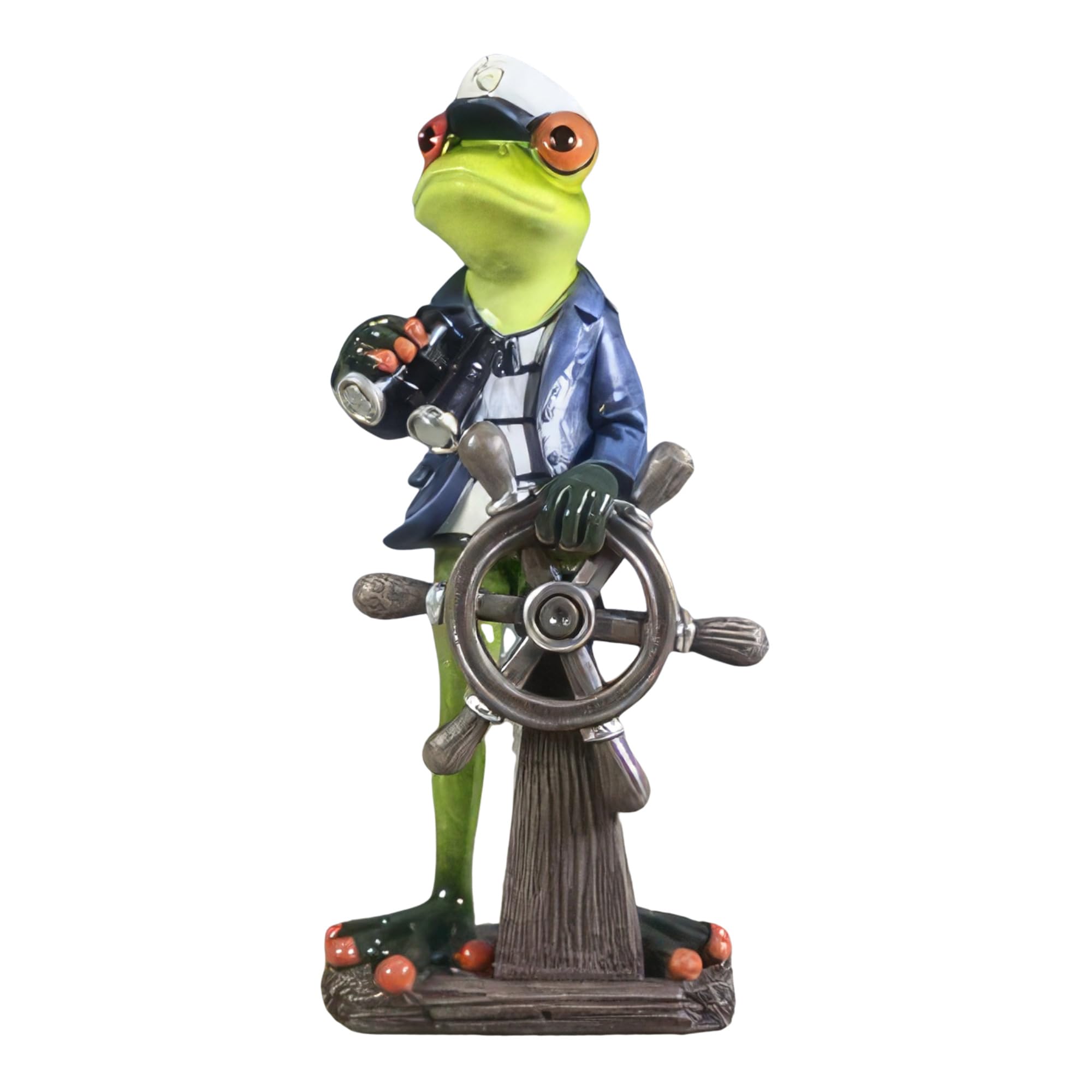 ICE ARMOR 7.5" H Frog Captain Steering and Holding Binoculars Figurine Statue Decoration Office Desk/Home/Living Room/Table Decor, Perfect House Warming Gifts for New Home