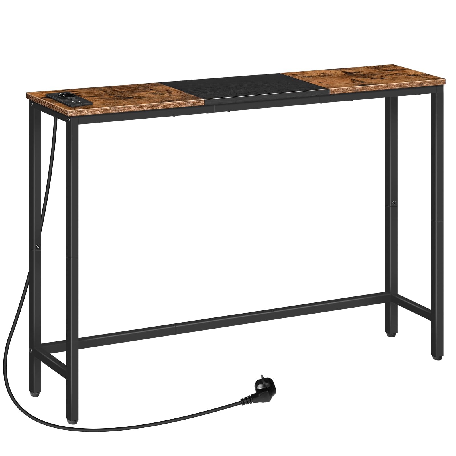 HOOBRO Wąski stolik konsolowy ze stacją ładującą, smukły stół za sofą, stół wejściowy z gniazdkiem i portami USB, salon, korytarz, vintage brązowy i czarny EBF114CXG01
