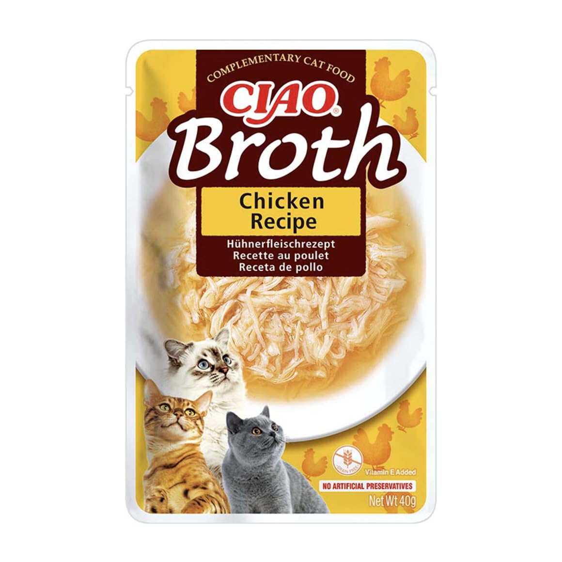 INABA Ciao - Broth Poulet - Friandise pour Chat Humide - Délicieuse et Saine - Sauce - Plat d'accompagnement - Complément Naturel et sans Céréales - Pâtée pour Chat - 1 x 40g