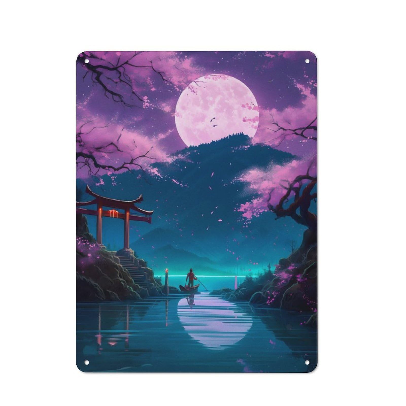 Junmoney Moonlight The Lake Vintage Tin Wall Plaque 40X30cm For Workshop Wall, A Decorative Christmas Gift For Makers And Diy Enthusiasts