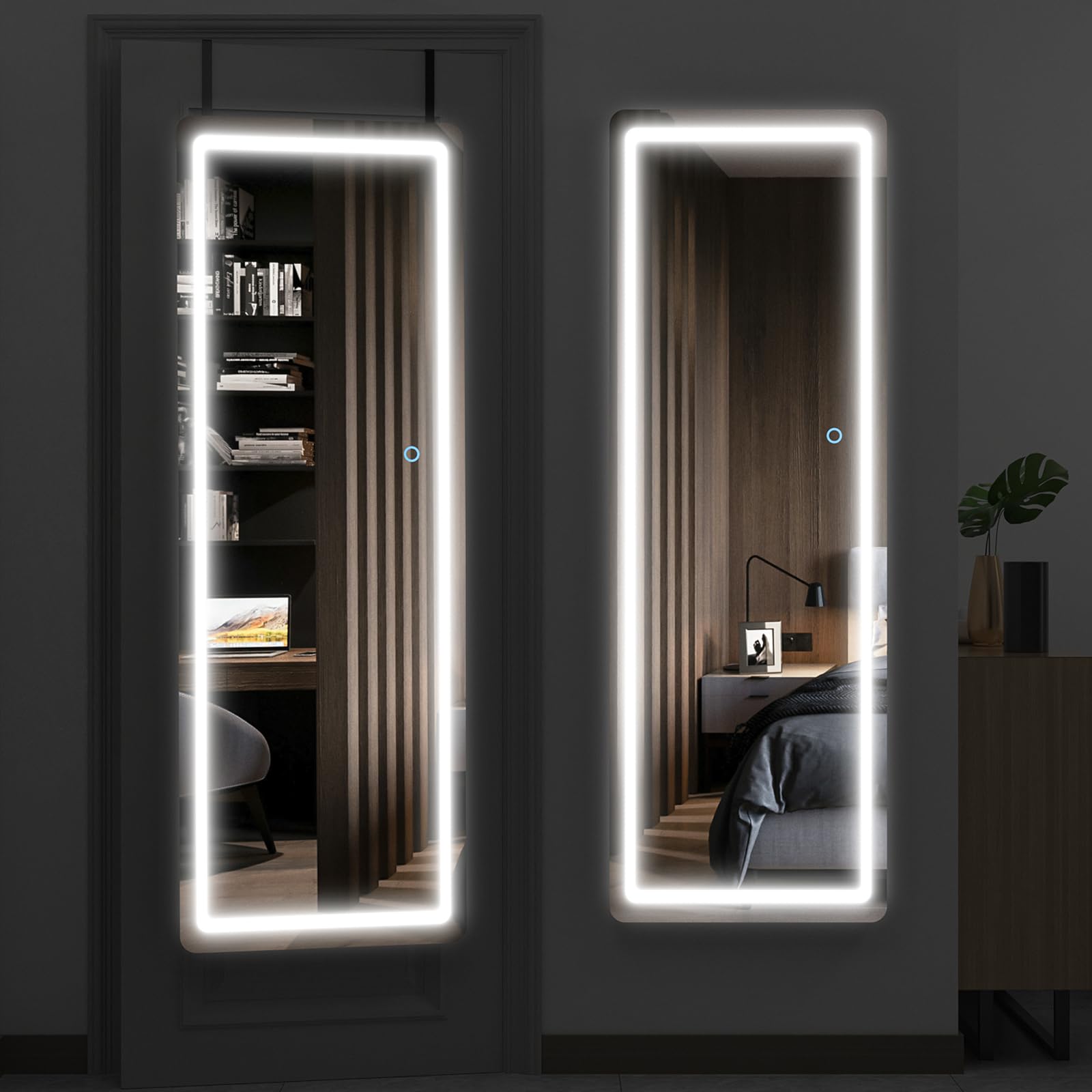 EDTEMI 39"x12" LED Lighted Wall Mounted Mirror,Over The Door Hanging Mirror,Full Body Mirror, Hanging Mirror for Bedroom Living Room Locker Room(Black)