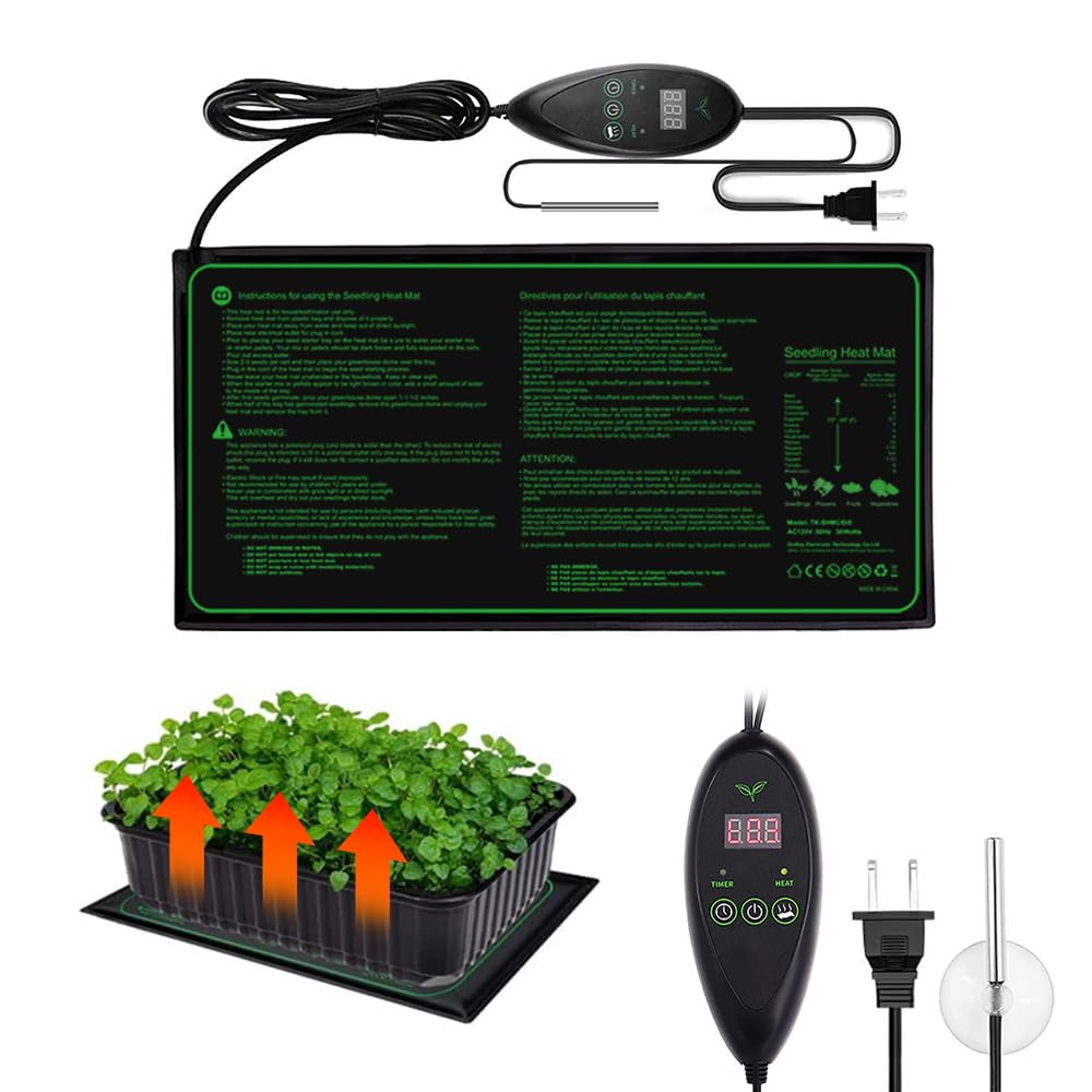 Estera calefactora para Plantas, Alfombrilla de Calor para Plantas con Controlador de termostato,de Plantas y Reptiles para Jardín Hidropónico Cultivo Manta Térmica de Semilla Negro 20x 10 inch
