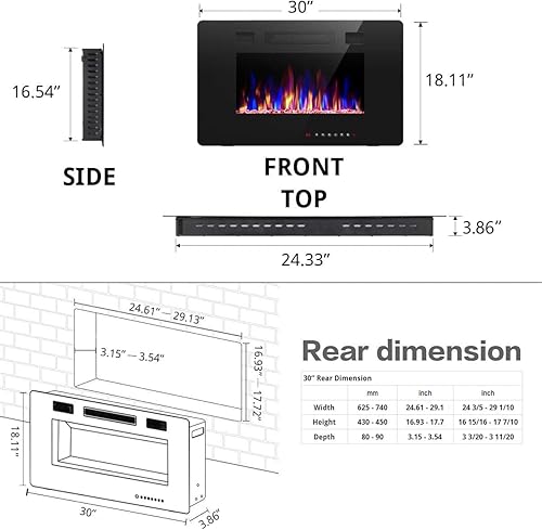 Miniatura 3 de R.W.FLAME - Chimenea empotrable ultrafina para pared (30 y 60 pulgadas)